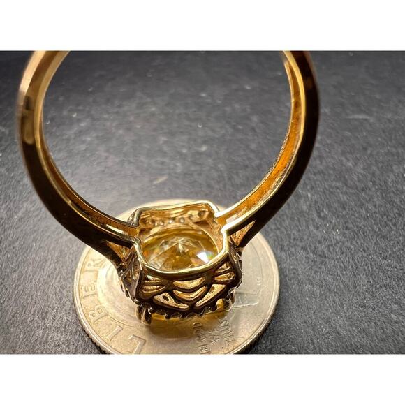 Yellow CZ halo ring in gold over sterling silver size 9 - Picture 7 of 16